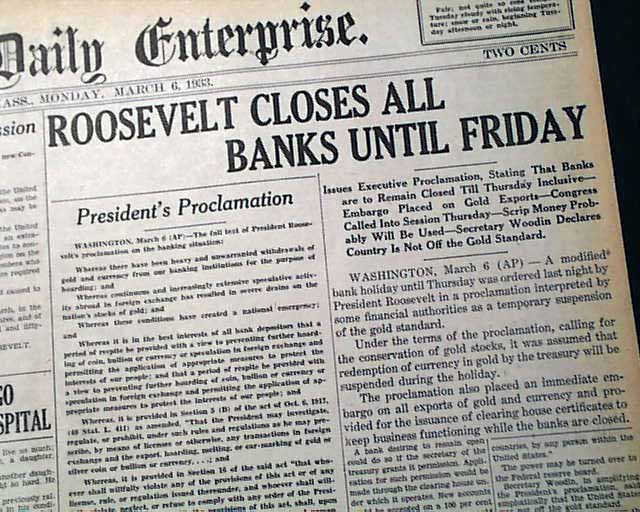 1933 Banking Crisis Banks Closed Rarenewspapers Com