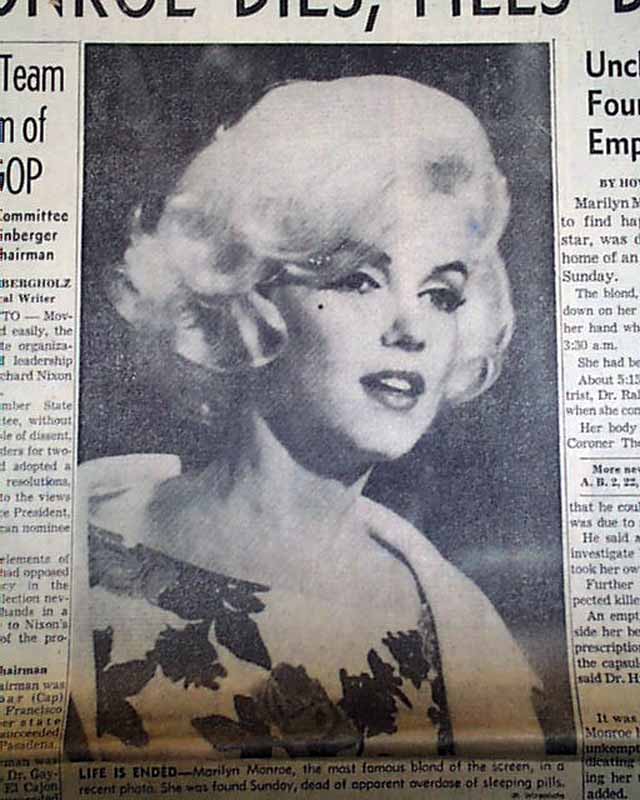 Death of Marilyn Monroe in a Los Angeles newspaper...