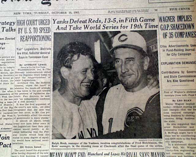 New York Yankees defeat Cincinnati Reds in 1961 World Series 