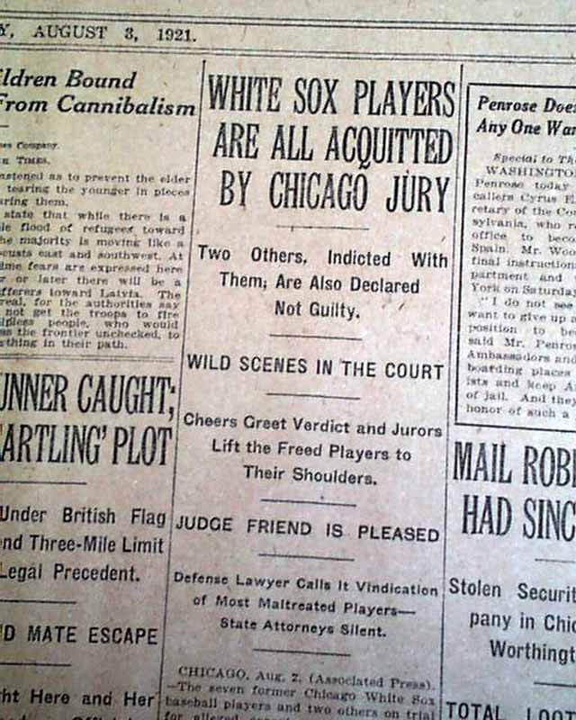 Aug.3,1921 Buffalo Express Newspaper: White Sox Players Are Not Guilty (Black  Sox Scandal) - Enrico Caruso Dead - FACSIMLE REPRINT!: (1921)  Magazine / Periodical