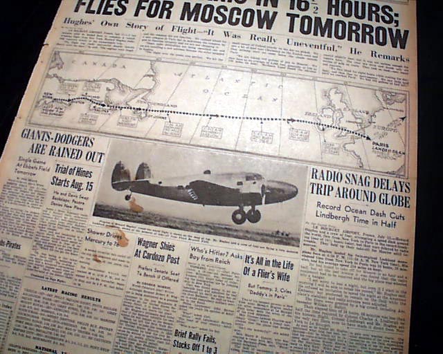 1938 Howard Hughes' Around the World flight... - RareNewspapers.com