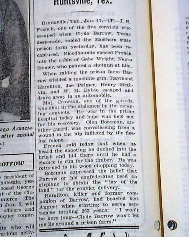 Prison escape masterminded by Clyde Barrow...