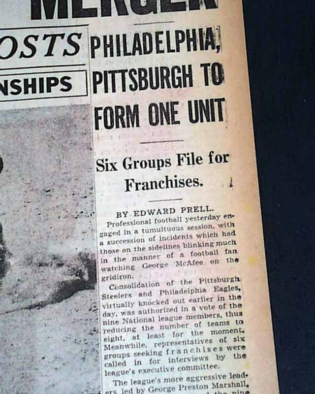 TIL that in 1943, for one season only, the Pittsburgh Steelers and the  Philadelphia Eagles merged and played as the Phil-Pitt Steagles. The reason  for the merger was that both teams had