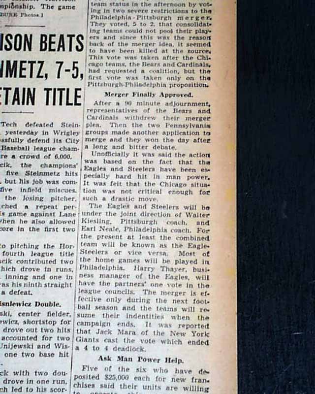 TIL that in 1943, for one season only, the Pittsburgh Steelers and the  Philadelphia Eagles merged and played as the Phil-Pitt Steagles. The reason  for the merger was that both teams had