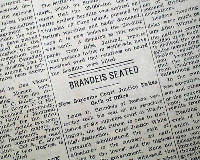 1st June 1916: Louis Brandeis becomes the first Jewish justice on