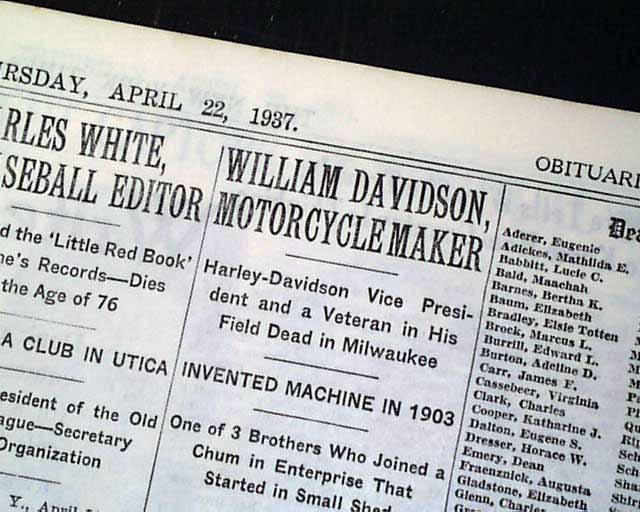 Harley Davidson founder death in 1937.....