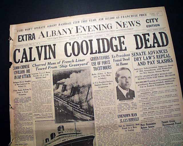 Calvin Coolidge death in 1933.... - RareNewspapers.com