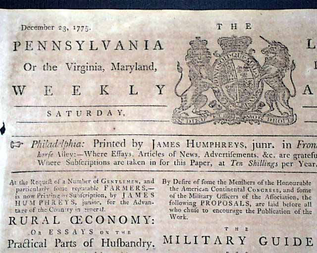 Rare REVOLUTIONARY WAR Tory Title 1775 Philadelphia PA Pennsylvania ...