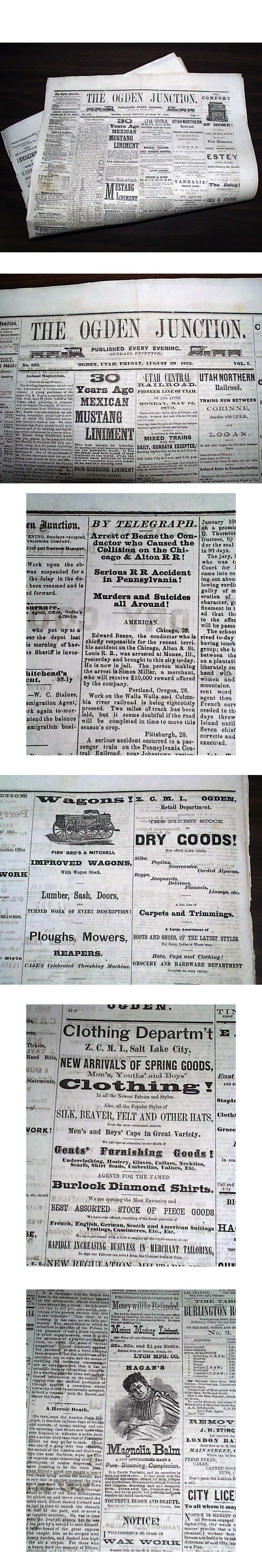 1873 OGDEN UT Newspaper Transcontinental RAILROAD Utah