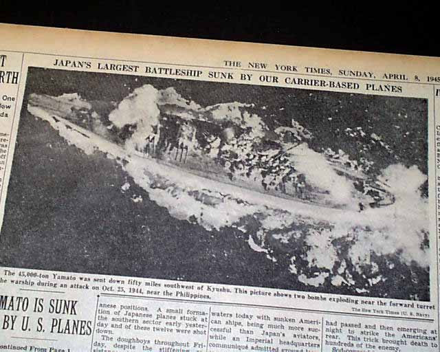 Japan Battleship Yamato Sunk In 1945 Rarenewspapers Com
