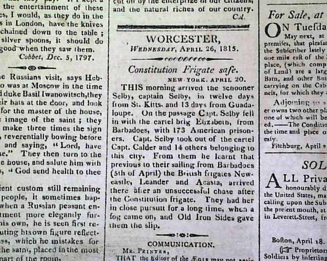Early use of the term "Old Ironsides"...