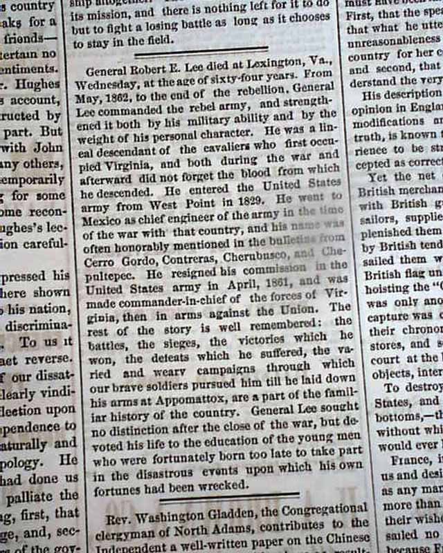 General Robert E. Lee death in 1870....