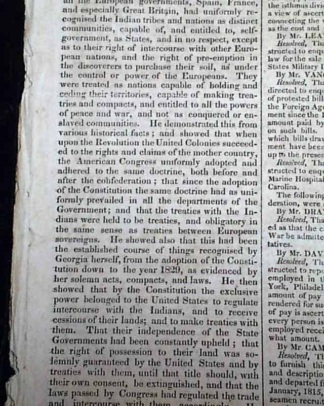 Four issue set detailing the Cherokee Case of Worcester vs. Georgia ...