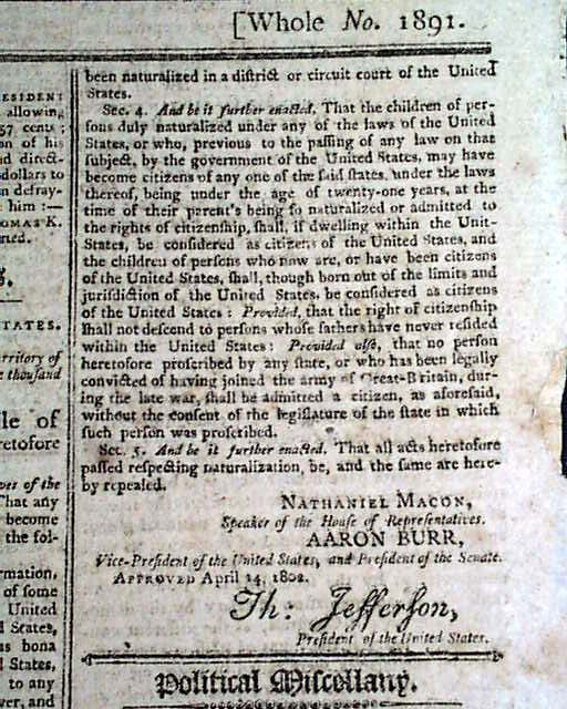 Thomas Jefferson on the front page in script type...