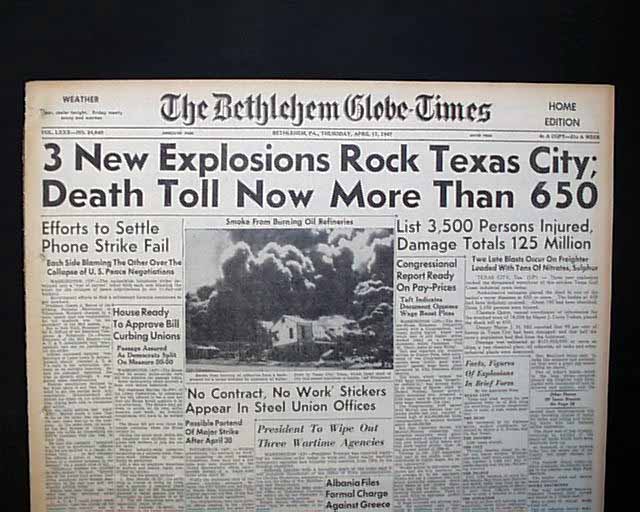 Texas City is rocked by explosion... hundreds dead... Princess Elizabeth engagement to be announced...
