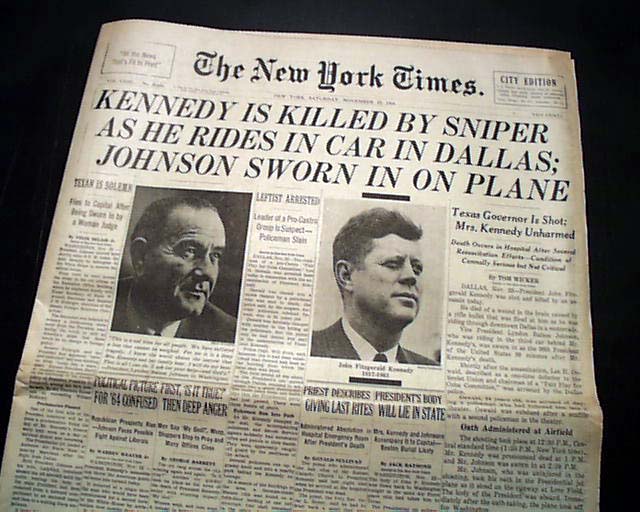 The New York Times Reports JFK's Assassination... - RareNewspapers.com