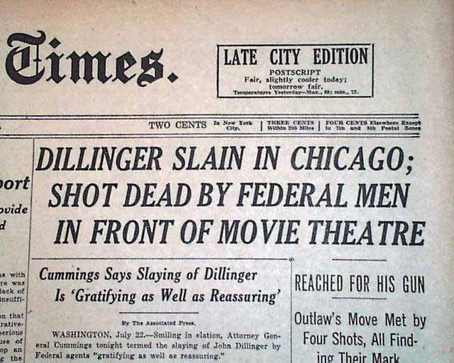 John Dillinger shot dead in 1934..... - RareNewspapers.com