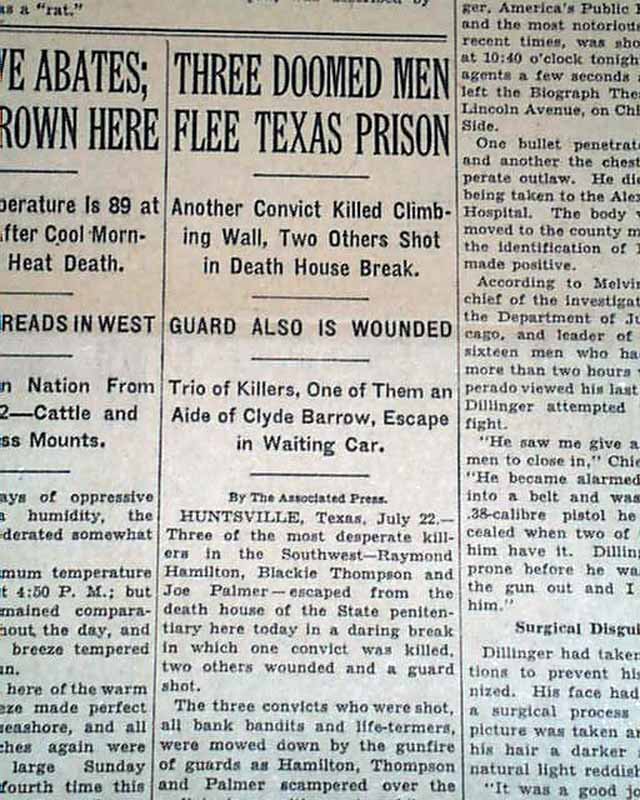 John Dillinger shot dead in 1934..... - RareNewspapers.com