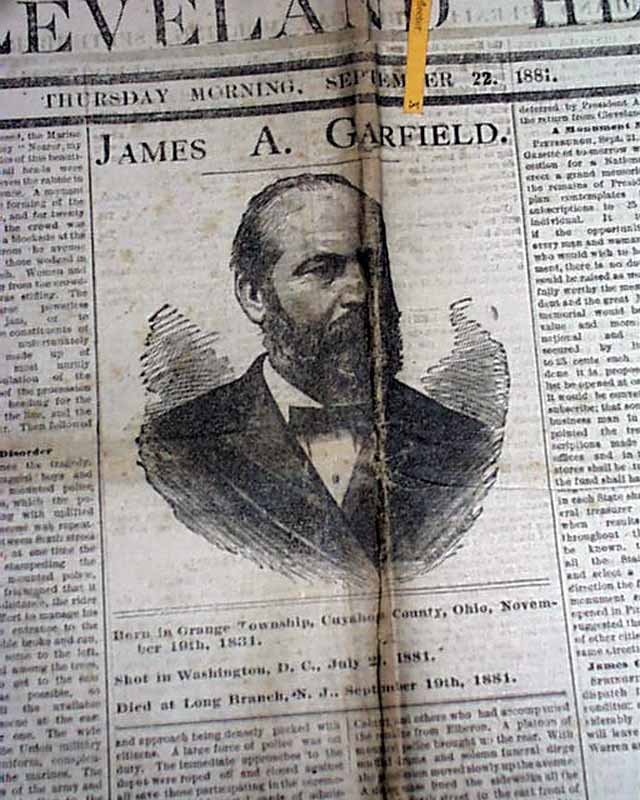 Death & funeral of President Garfield... In a home state newspaper ...