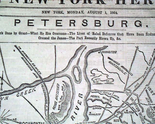 Petersburg VA 1864 Civil War Map...