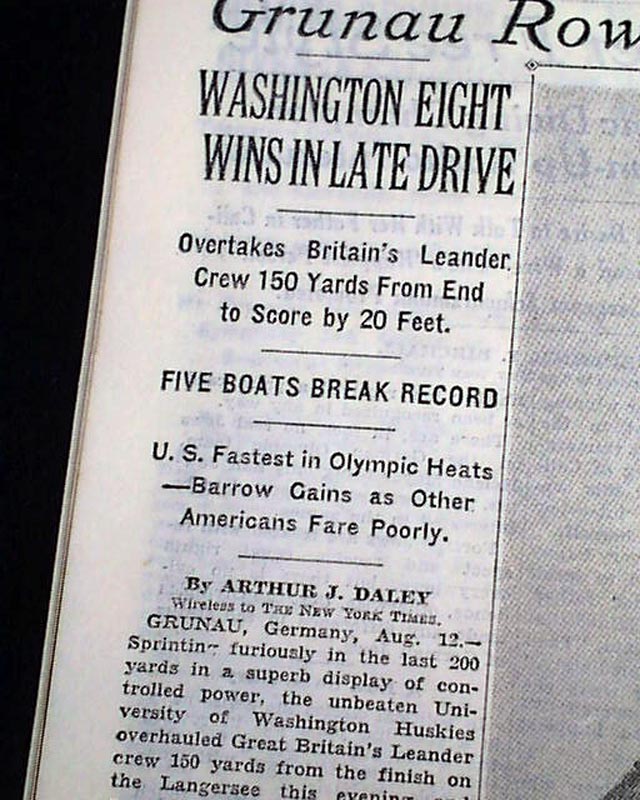 Washington Crew Breaks Olympic Record In 1936.... - RareNewspapers.com