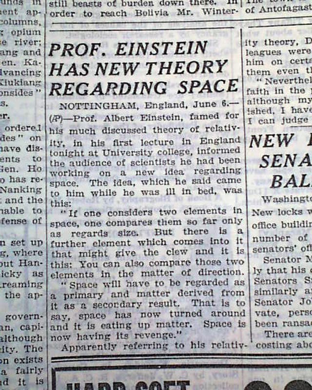 1930 Albert Einstein's theory of space... - RareNewspapers.com