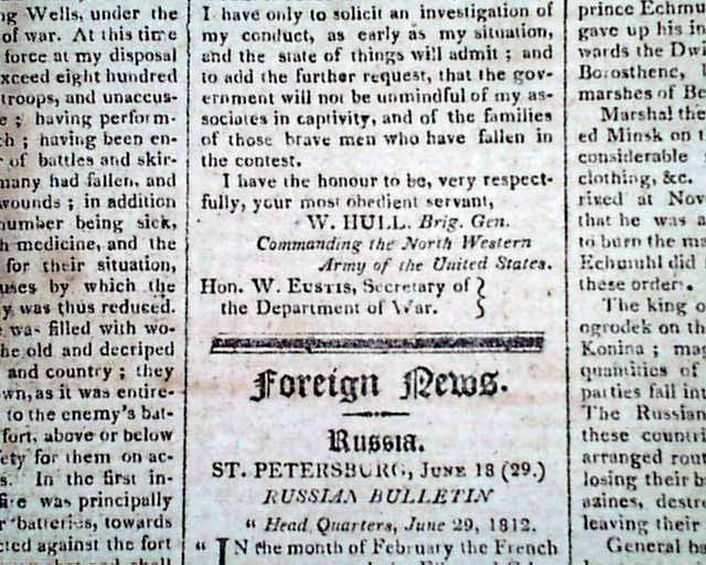 General Hull surrenders Detroit to the British...