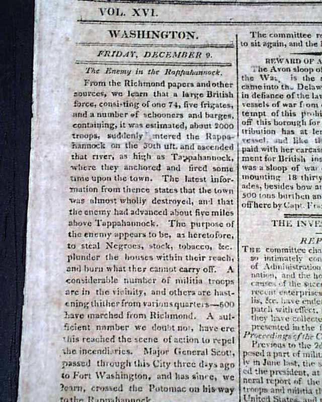 Considerable reporting on the War of 1812....