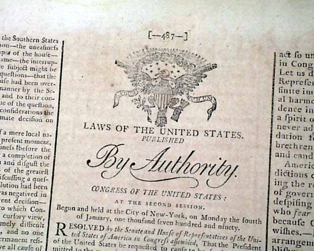 Signed by Washington, Adams & Jefferson... Death of Israel Putnam...