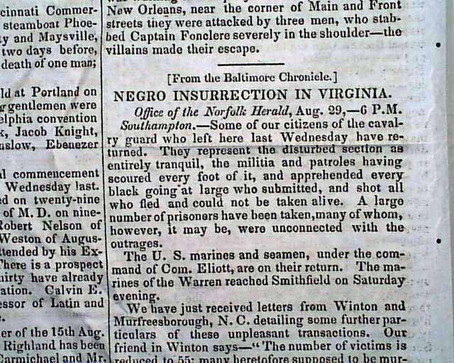 Nat Turner #39 s slave rebellion RareNewspapers com