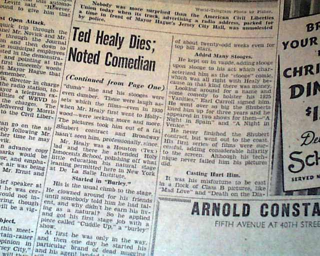 1937 Ted Healy Death Three Stooges Creator - Rarenewspapers.com