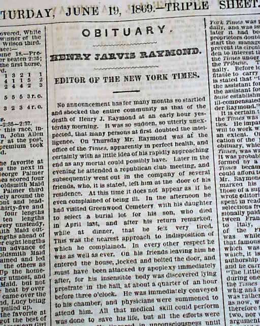 HENRY JARVIS RAYMOND New York Times CoFounder & Journalist 1869 NYC