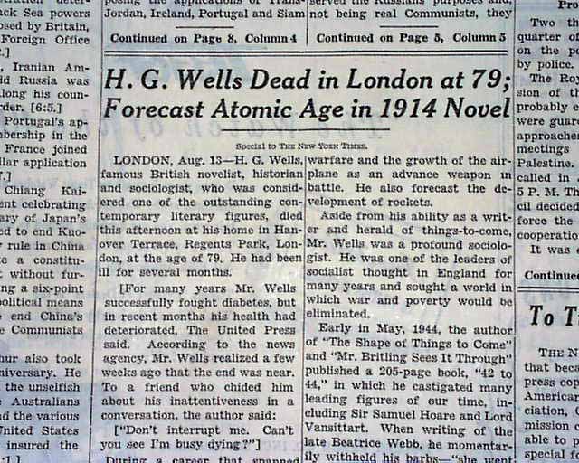 Death of Writer H.G. Wells...