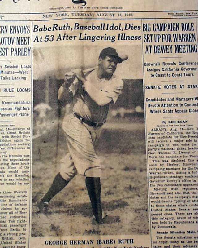 Aug. 17, 1948: Death of Babe Ruth