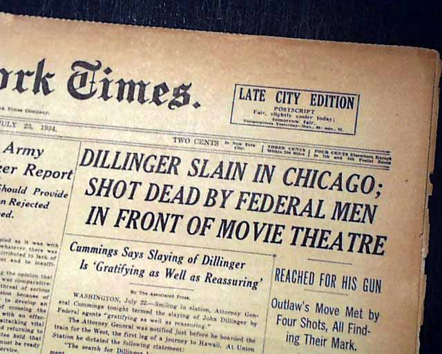 John Dillinger is shot dead... - RareNewspapers.com