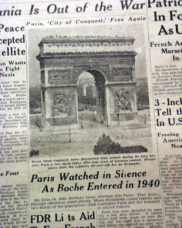 France newspaper proclaiming the liberation of Paris ...