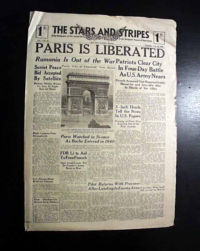 France newspaper proclaiming the liberation of Paris ...