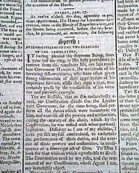 Sam Adams's speech mentions the death of John Hancock...