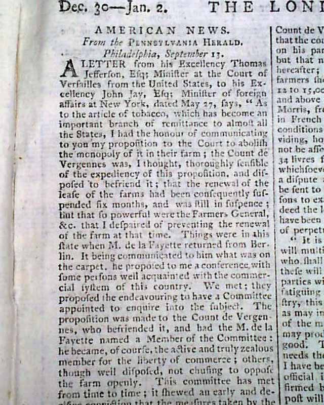 Thomas Jefferson on trade with France...