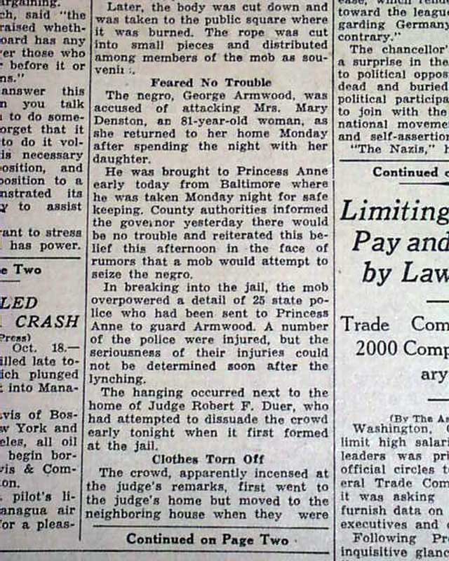 Princess Anne, Maryland Negro lynching...