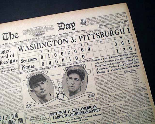 October 15, 1925: Pirates come from behind to beat Senators