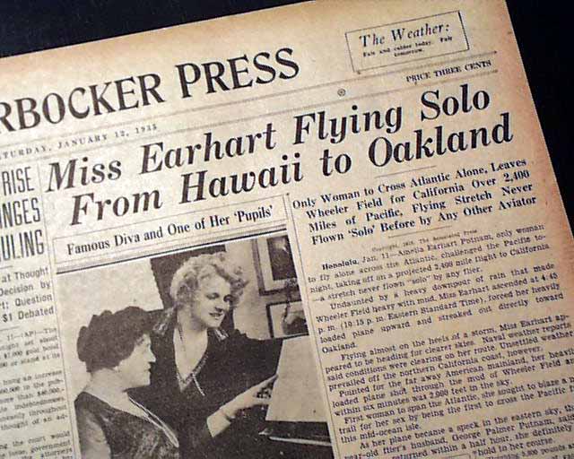 Amelia Earhart's historic solo flight from Hawaii Oakland... Update regarding Bruno Hauptmann trial...