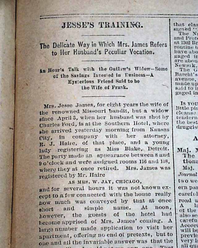 OUTLAW JESSE JAMES Interview w/ His Wife re. Death 1882 St. Louis MO Newspaper | eBay