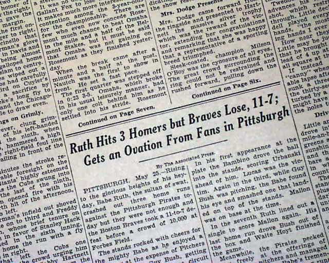 ON THIS DAY: May 25, 1935, Babe Ruth hits final 3 career home runs at  Forbes Field – WPXI