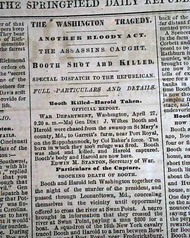 Capture & death of John Wilkes Booth...   Lincoln's funeral...