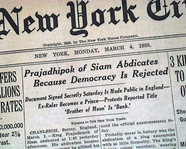 Prajadhipok abdication... Monarch of Siam...