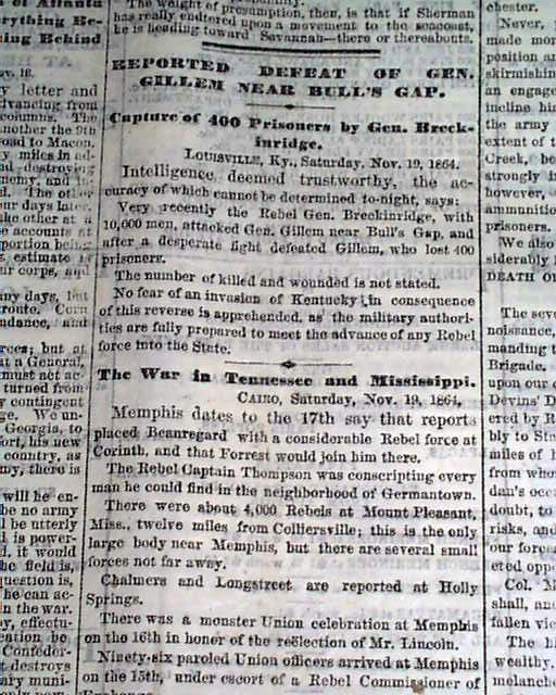 Battle at BULLS GAP TN in 1864 Civil War newspaper