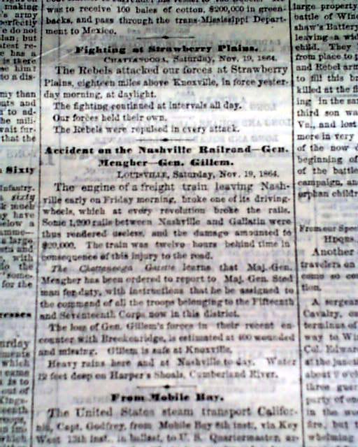 Battle at BULLS GAP TN in 1864 Civil War newspaper