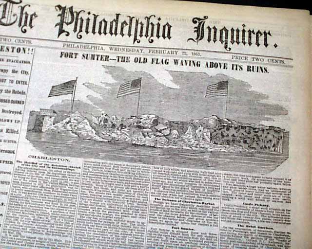 Yankees take Charleston, with a nice graphic of Fort Sumter...