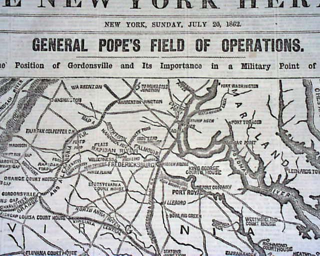 Gordonsville VA 1862 Civil War Map...